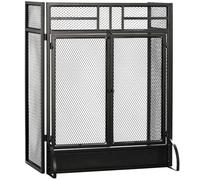Pare-feu large pour cheminée ou poêle - HOMCOM - 3 volets pliables et double porte - métal noir