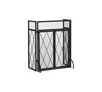 HOMCOM Grille de Protection pour cheminée 120 x 79 cm - Pare-feu pour cheminée ou poêle - Pare-étincelles - barrière de sécurité - 3 Volets Pliables et Porte - métal Noir