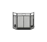 Pare-feu large pour cheminée ou poêle - pare-étincelles serviteur de cheminée 2 en 1 avec accessoires - 3 volets pliables et porte - acier métal noir