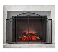 Pare-feu Pare-feu Porte moderne à 3 panneaux en maille de fer pour cheminée, 76,2 cm de haut, grand pare-étincelles plat, cadre en métal pliable pour intérieur et extérieur (couleur : noir)