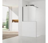Pare-muret 100x100cm Paroi en verre Crystal Glass® 8 mm anticalcaire, avec bras et profilés noir mat (SATBWIS100PRC)