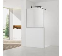 Pare-muret 100x90cm Paroi en verre Crystal Glass® 8 mm anticalcaire, avec bras et profilés noir mat (SATBWIS90PRC)