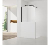 Pare-muret 120x100cm Paroi en verre Crystal Glass® 8 mm anticalcaire, avec bras et profilés noir mat (SATBWIS120PRC)