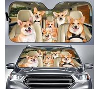 Pare-Soleil Avant Pare Soleil Voiture Imperméable Pare-Soleils Intérieur Universelle pour Été Véhicules Vus Chiens Corgi, Famille De Chiens Corgi Blancs Et Bronzés Conduisant Une Voiture L