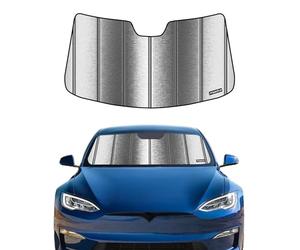 Pare-Soleil Avant pour Model S 2012-2022, Pare-Soleil Pliable en accordéon Bloque Les Rayons UV - Ultime Argent métallique