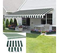 Pare-soleil de rechange rétractable - Tissu polyester résistant aux UV pour porte d'extérieur, terrasse, fenêtre, rayures vertes (4,9 x 3 m)