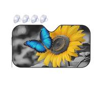 Pare-soleil de voiture léger et facile à utiliser avec motif de tournesol et de tournesol - 140 x 76 cm - Motif papillon bleu