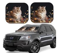Pare-soleil de voiture pliable en 2 pièces avec motif chat et lumières de Noël pour fenêtre avant de voiture