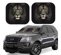 Pare-soleil de voiture pliable en 2 pièces motif lion avec lignes pour pare-brise avant de voiture universel