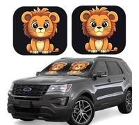 Pare-soleil de voiture pliable en 2 pièces - Motif lion de dessin animé - Pour fenêtre avant - Couverture universelle pour intérieur de voiture