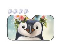 Pare-soleil de voiture pliable en forme de pingouin portant des fleurs 2025 - Pare-soleil de voiture amusant pour fenêtre avant - Protection solaire intérieure de voiture - Taille S