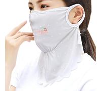 Pare-soleil d'été à broderie florale et bordures en laine Masque de glace et de soie anti-poussière à pois Gris_ Taille unique