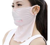 Pare-soleil d'été à broderie florale et bordures en laine, masque de soie et de glace anti-poussière à pois rose_ Taille unique