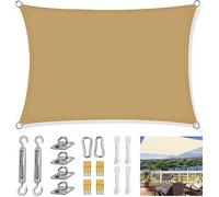 Pare-soleil d'extérieur résistant au vent avec kit de fixation et attaches - Auvent carré/rectangulaire pour piscine, jardin et étang - Disponible en tailles de 2 à 7 m