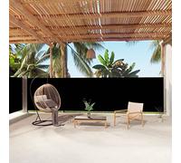Pare-soleil d'extérieur rétractable 160 x 1000 cm Protection UV pour balcon et terrasse Paravent enroulable automatique en tissu noir résistant aux intempéries