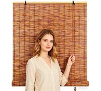 Pare-Soleil Durable et résistant à l’Eau 135×110cm(53.1×43.3in) Store Enrouleur Exterieur en Roseau,pour terrasse ou pergola,Tissage Main,réglable Brun