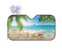 Pare-soleil en polyester réfléchissant pour pare-brise de voiture, motif étoiles de mer, plage, palmiers marins, bloque la chaleur et le soleil qui garde votre véhicule au frais