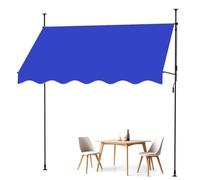 Pare-soleil extérieur réglable avec manivelle pour balcon, cadre télescopique, sans perçage, tissu résistant aux UV, bleu, 150 x 120 cm, idéal pour terrasse et jardin.