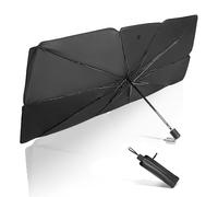 Pare-Soleil Instantané - pour Pare-Brise de Voiture - Installation Rapide - Contre la Chaleur et Les UV - Température Intérieure Réduite - Mât Télescopique - Pliable et Robuste - Fourreau Simili Cuir