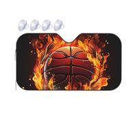 Pare-soleil pliable avec logo de basket-ball avec flammes pour pare-brise de voiture, pare-soleil pour fenêtre avant de voiture, pare-soleil pour soleil, chaleur et rayons UV, protection contre le