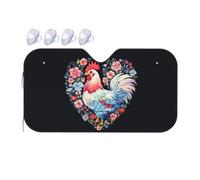 Pare-soleil pliable pour pare-brise de voiture 2025 - Motif cœur et poulet - Pour fenêtre avant - Protection solaire intérieure de voiture - Taille S