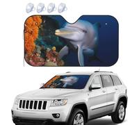 Pare-soleil pliable pour pare-brise de voiture - Motif dauphin sur corail - Bloque les rayons UV - Accessoires d'intérieur de voiture pour voiture, camion, SUV - Taille M