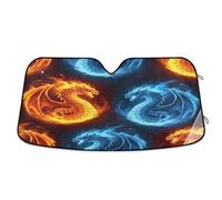 Pare-soleil pliable pour pare-brise de voiture, motif dragons, glace de feu, pare-soleil UV pour voiture, couverture de fenêtre avant - 145 x 80 cm