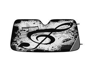 Pare-soleil pliable pour pare-brise de voiture, motif notes de musique, noir, 140 cm x 70 cm
