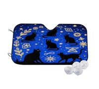 Pare-Soleil Pliable pour Voiture, Motif Chats Noirs, Bleu et Or, 69,5 x 130 cm