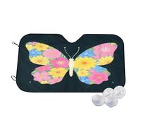 Pare-Soleil Pliable pour Voiture, Motif Floral, Papillon, Jaune et Bleu, 76 x 140 cm
