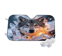 Pare-Soleil Pliable pour Voiture, Motif Loup, Glace et feu, 76 x 140 cm
