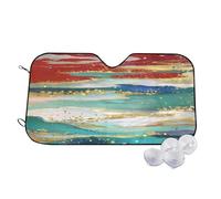 Pare-Soleil Pliable pour Voiture, Motif Paysage Abstrait, Rouge, Bleu et Or, 27,5 x 51,2 Pouces