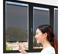 Pare-Soleil pour Pare-Brise, Automatic Retractable Sunshade, Roller Shades with Suction Cup Blackout PVC Sun Shade Insulation Black 45x125cm