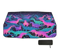 Pare-soleil pour pare-brise de voiture - 147 x 75 cm - Dinosaures colorés dans l'obscurité - Rotation à 360° - Protection UV et thermique pour voitures, SUV, camions