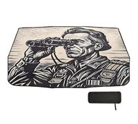 Pare-soleil pour pare-brise de voiture - 147 x 75 cm - Soldat gravé sur bois - Rotation à 360° - Protection UV et thermique - Pour voitures, SUV, camions