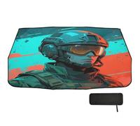 Pare-soleil pour pare-brise de voiture - 147 x 75 cm - Soldat sciFi - Rotation à 360° - Protection UV et thermique - Pour voitures, SUV, camions