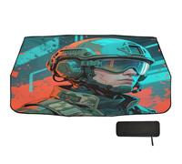 Pare-soleil pour pare-brise de voiture - 147 x 75 cm - Soldat sciFi - Rotation à 360° - Protection UV et thermique - Pour voitures, SUV, camions