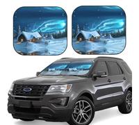Pare-soleil pour pare-brise de voiture - Cottage de montagne dans la neige et les aurores boréales - Pare-soleil pliable pour voiture SUV - Offre une protection complète