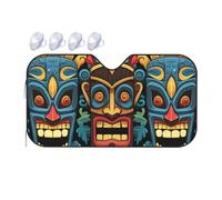 Pare-soleil pour pare-brise de voiture - Motif masque Tiki coloré - Pare-soleil universel pour fenêtre de voiture - Bloque la chaleur et les rayons UV - Pliable - Protection intérieure de voiture