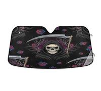Pare-soleil pour pare-brise gothique, motif tête de mort, fleurs, noir, pliable, 145 x 80 cm