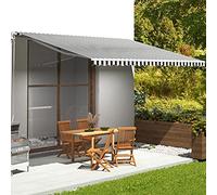 Pare-soleil rétractable pour terrasse et jardin - 500 x 350 cm - Gris et blanc - Protection UV pour terrasse et jardin