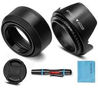 Pare-soleil universel pliable en caoutchouc 62 mm + pare-soleil fleur Tulip compatible avec appareil photo Canon Nikon Sony Pentax Olympus Fuji avec bouchon d'objectif