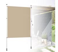 Pare-soleil vertical réglable sans perçage avec manivelle, idéal pour terrasse et balcon Beige 1,5 m de long