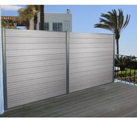Pare-vue WPC Sarthe, clôture coupe-vent, poteaux alu ~ set de 2, 3,75m gris