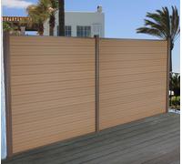 Pare-Vue Wpc Sarthe, Clôture Coupe-Vent, Poteaux Alu Set De 2, 3,75m Teck Marron