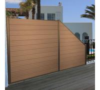 Pare-Vue Wpc Sarthe, Clôture Coupe-Vent, Poteaux Alu Set De 2 Obliques, 2,82m Teck Marron