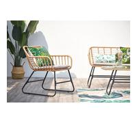 CONCEPT USINE | Salon de Jardin | Ensemble 4 Places Rotin Naturel : 2 Fauteuils + 1 Canapé + Table Rectangulaire Plateau Verre trempé + 3 Coussins | Parea Beige| Intérieur Extérieur | Résiste à l'eau