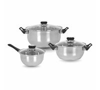 PARENCE.- Batterie de Cuisine Induction 6 Pièces - Acier Inoxydable avec Couvercles en Verre - Casseroles et Marmites Tous Feux Dont Induction | Set de 3 Casseroles Ø16-20-24 cm avec Couvercles)