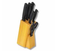 PARENCE.- Bloc de couteaux 7 pièces avec revêtement noir - Set complet avec ciseaux et bloc en bois - Couteaux de cuisine polyvalents