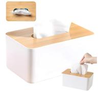 PARENCE. Boîte à Mouchoirs et Lingettes Humides avec Couvercle en Bambou - Distributeur Rectangulaire en Plastique - Mouchoirs, Lingettes Bébé et Nettoyantes - Blanc - 21 x 13 x 10 cm